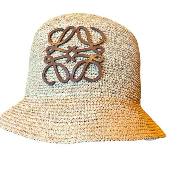 LOEWE Raffia Bucket Hat Anagram Logo Natural Straw Made in Spain Size 57 - S main image 7